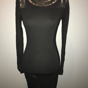 Armani Exchange Black Embellished Yoke Long Sleeve Dress